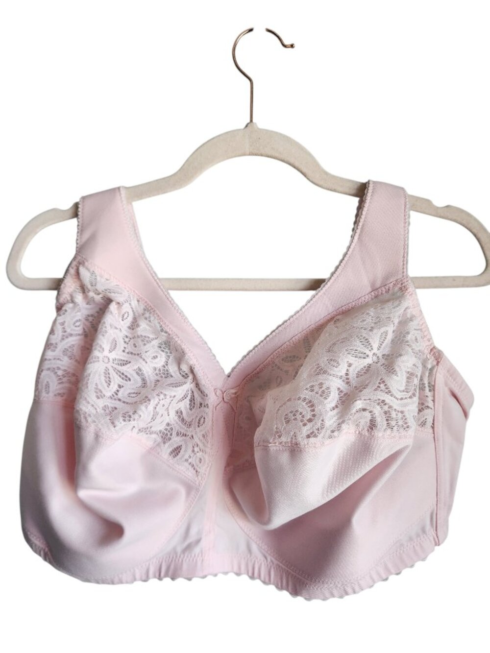 Glamorise Bra 44G Pink Women's Plus MagicLift Cotton Support Wireless Lace 1001